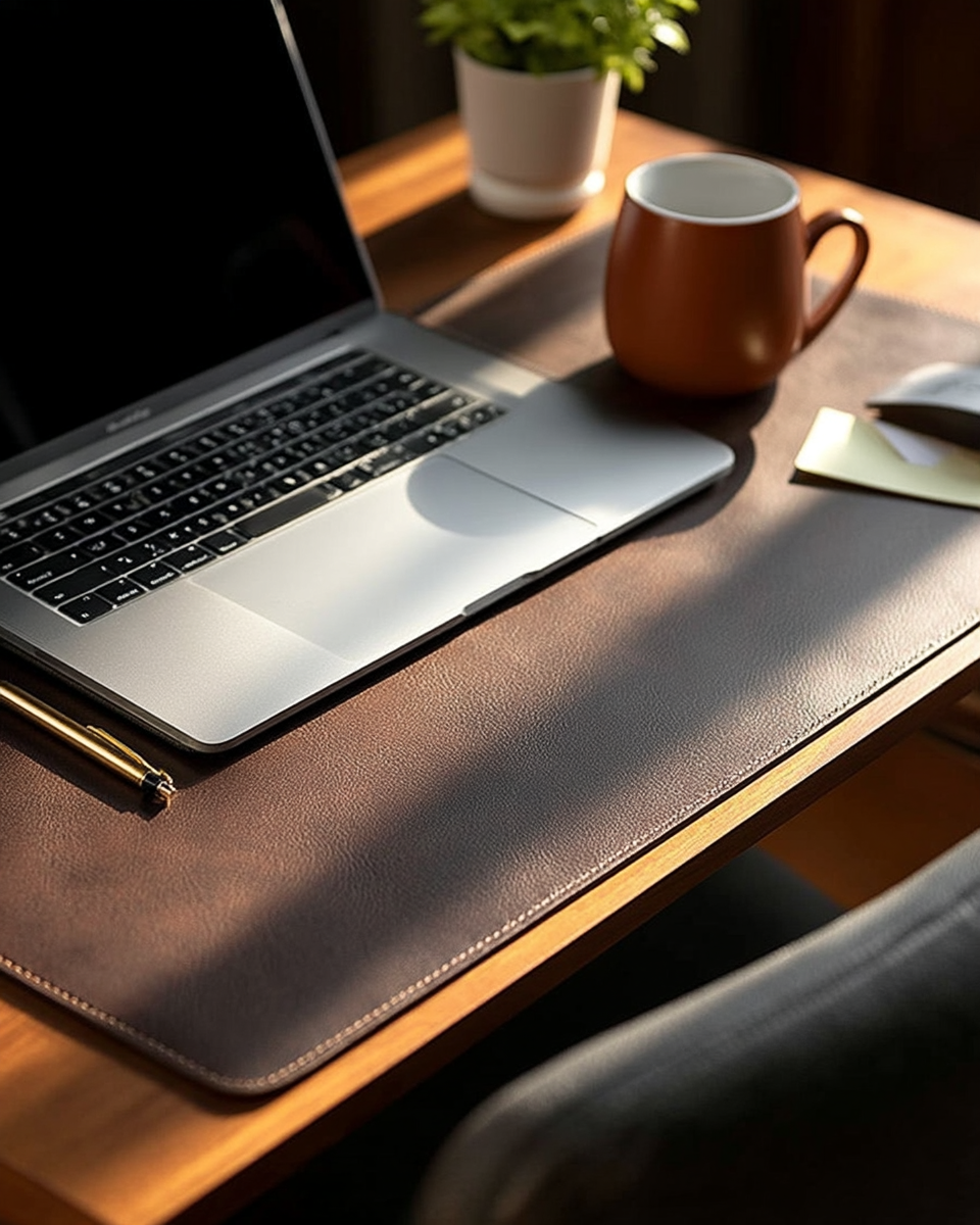 YSAGi genuine leather desk mat, dark brown