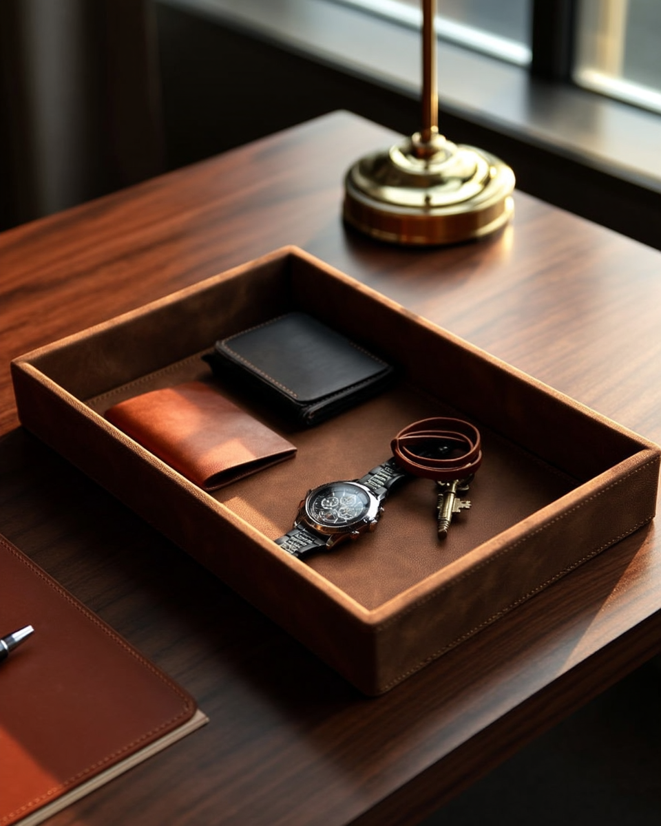 JekoLife PU leather valet tray, brown