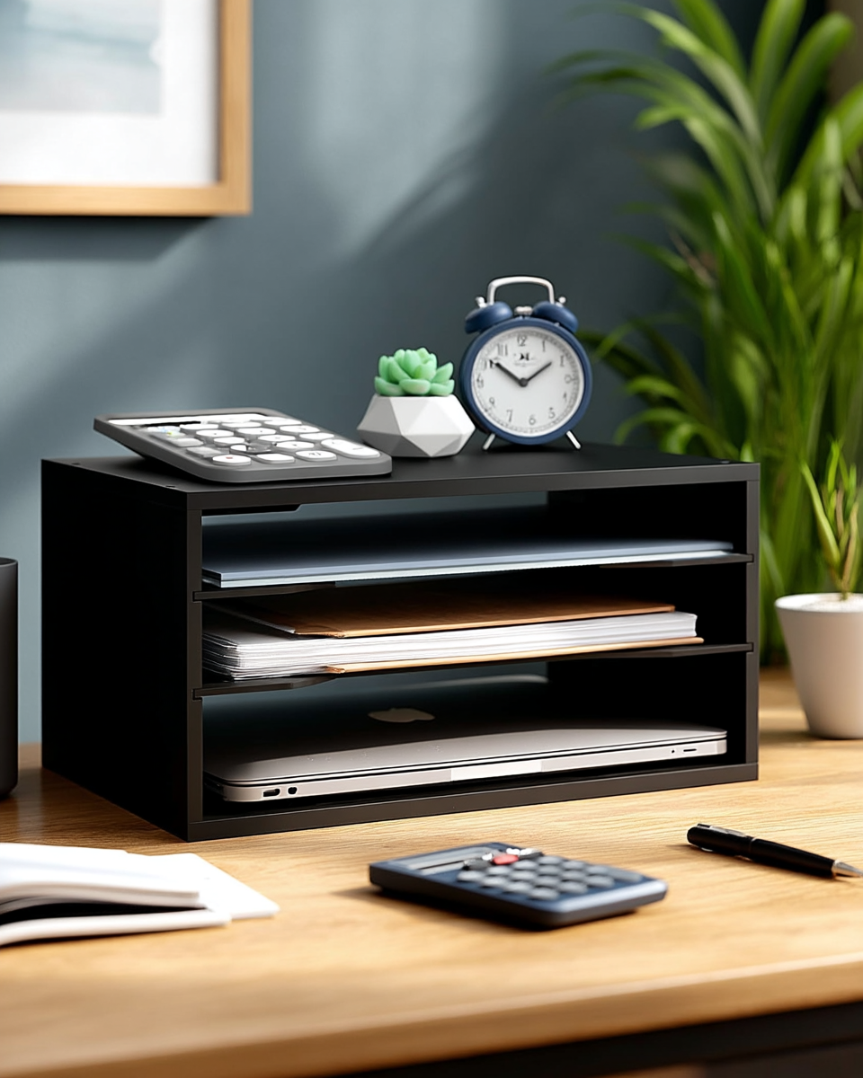 SUPEASY 3-tier wood desk organizer, matte black