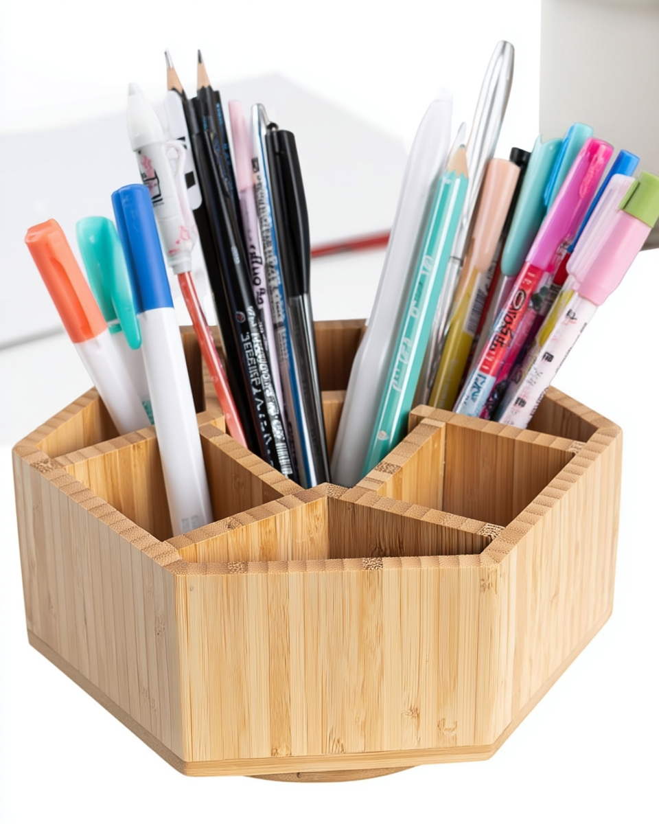 SAPARIM 360 degree rotating bamboo desk organizer