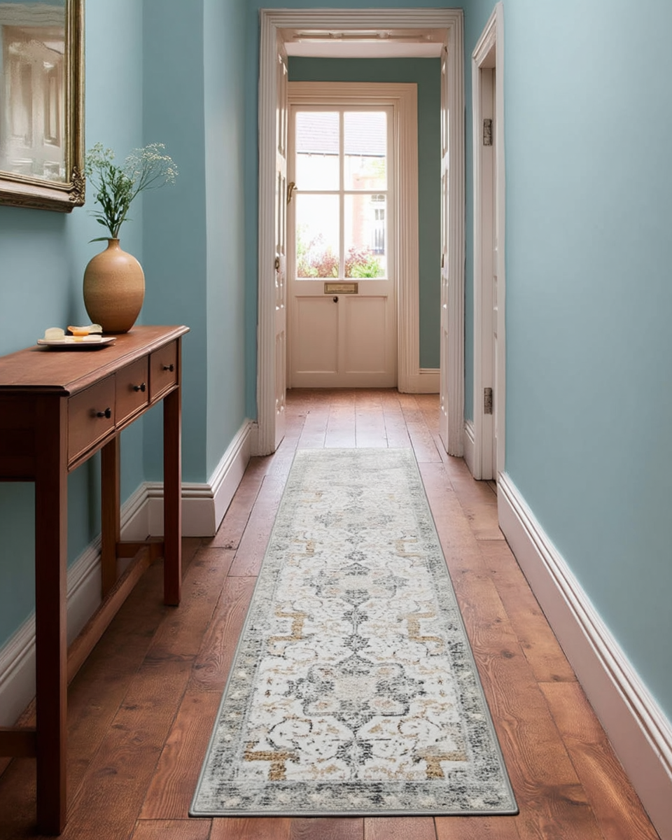Faded vintage medallion runner rug