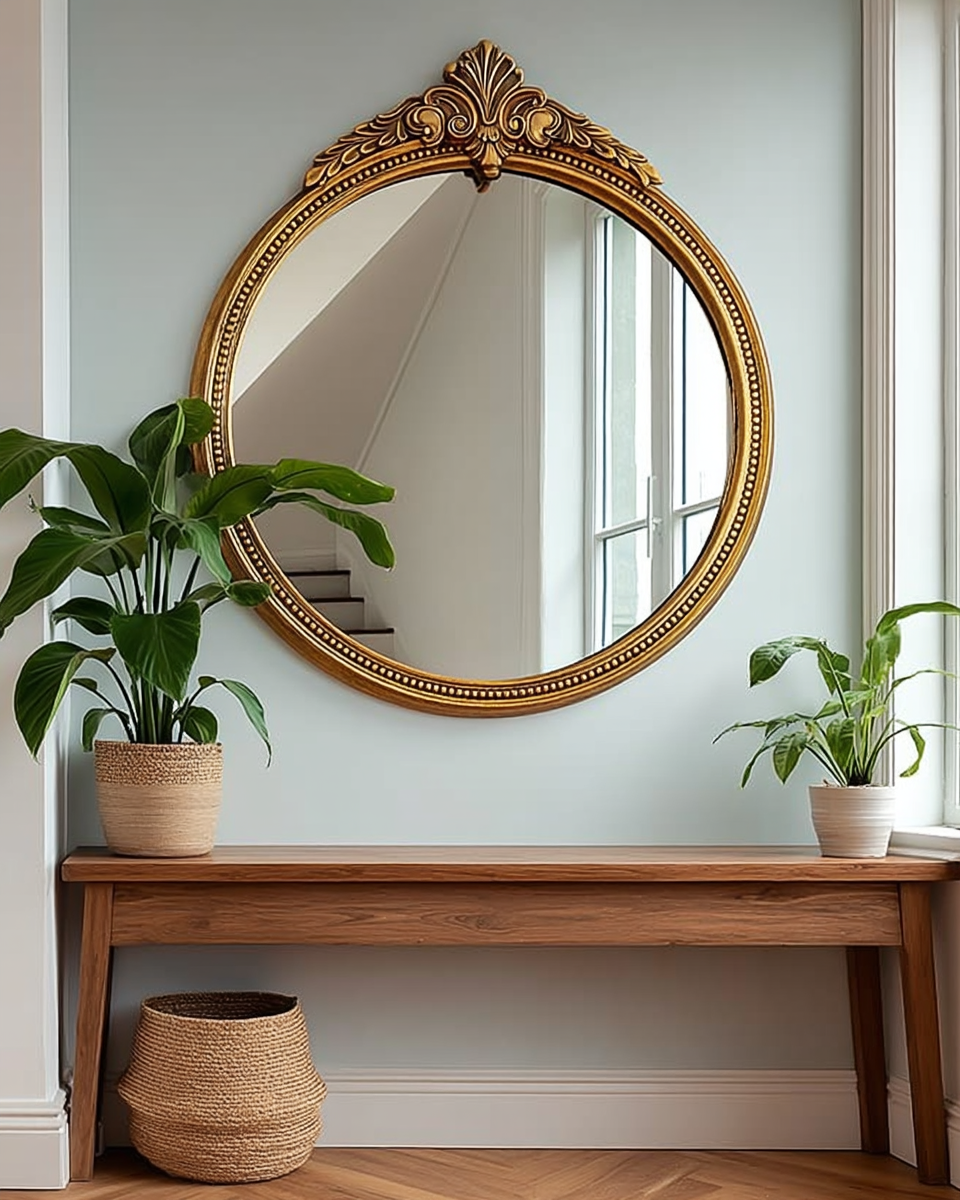 30 inch vintage baroque round mirror in antique gold
