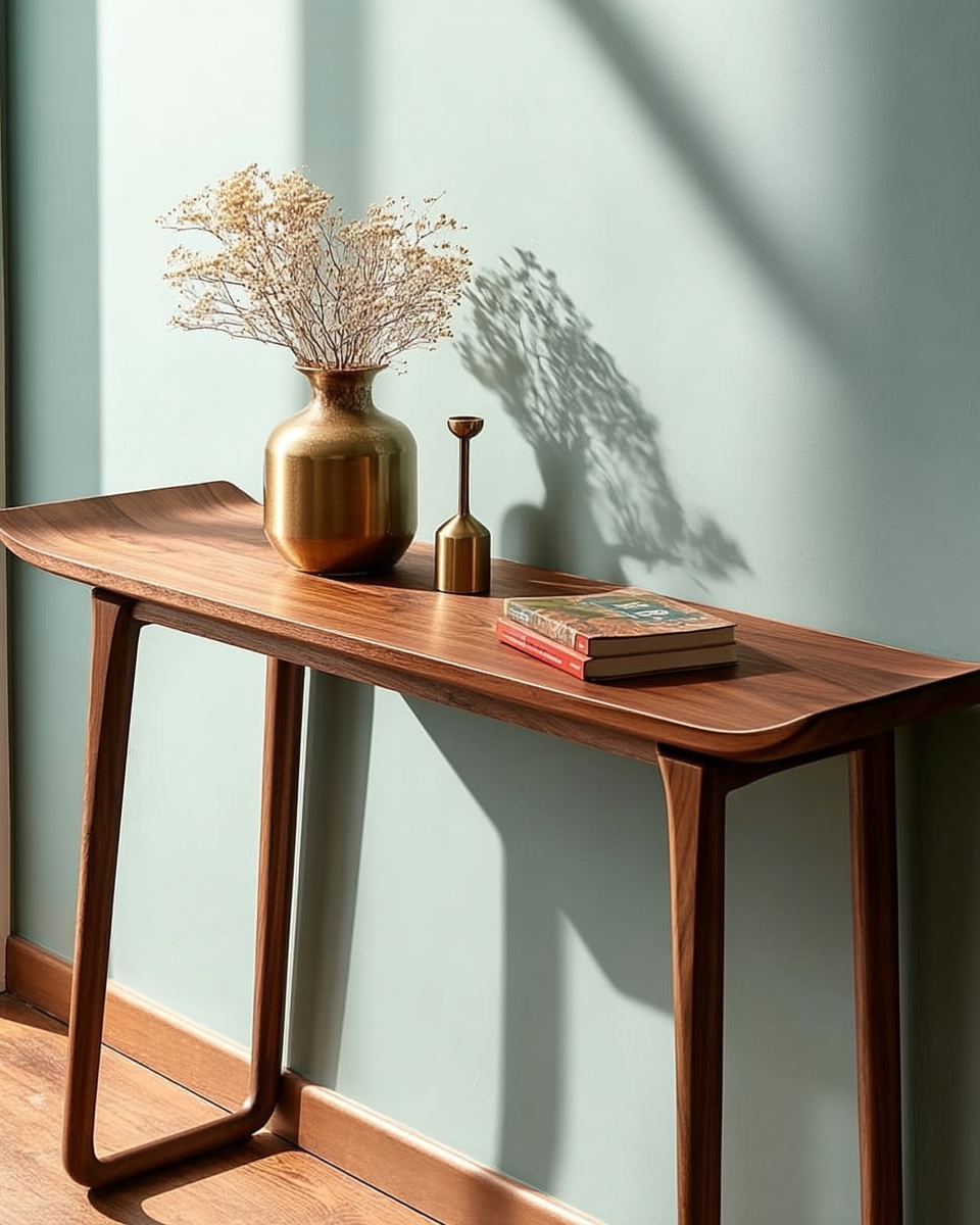 Solid wood mid-century modern walnut console table