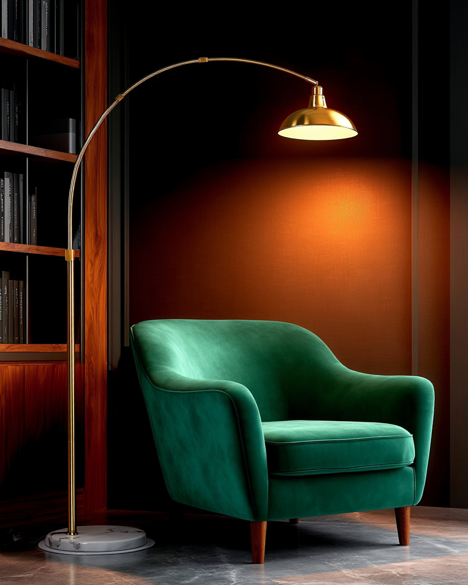 FILIYANO gold arc floor lamp with marble base