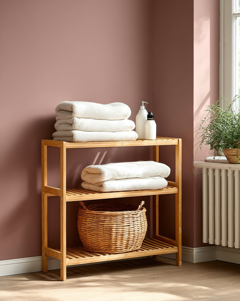 Three-tier natural bamboo freestanding open shelving unit